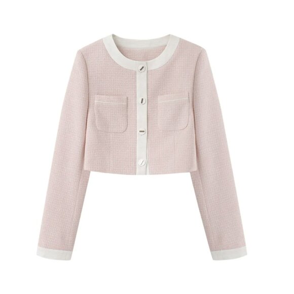 ETMON  Cherry Pink Piping Pocket Tweed Jacket Size S - Picture 1 of 7